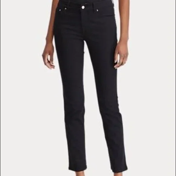 Lauren Ralph Lauren Jeans Size 12 Super Stretch Premier Straight Black Classic - Picture 2 of 8